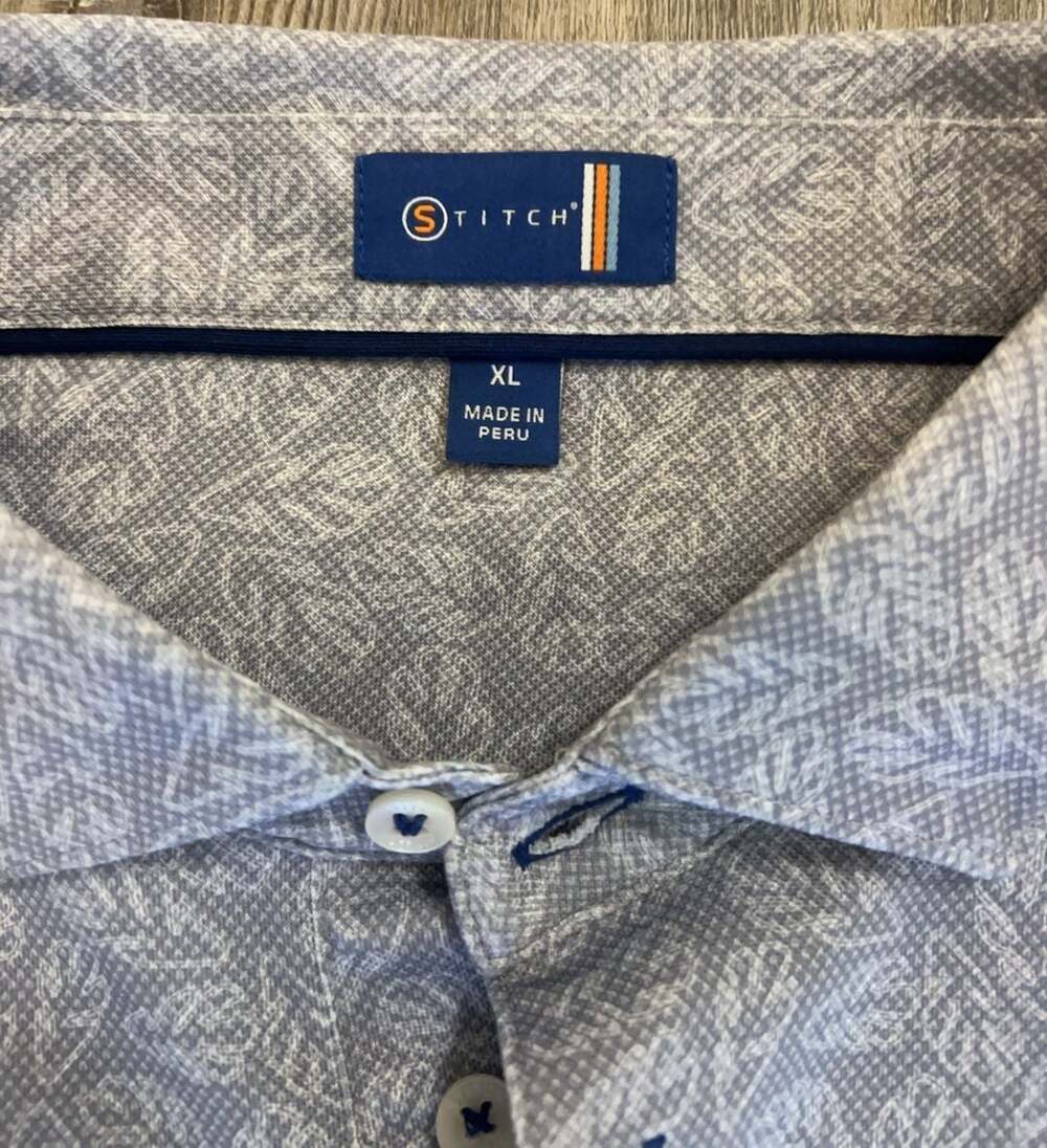 Stitch Golf Surfsong Polo Shirt Moonlight Blue Leaf Print Men's XL - Picture 2 of 7